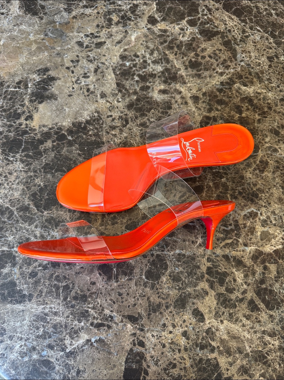 Christian Louboutin just nothing pvc orange magma 55mm stiletto sandal sz 38 - Picture 5 of 11